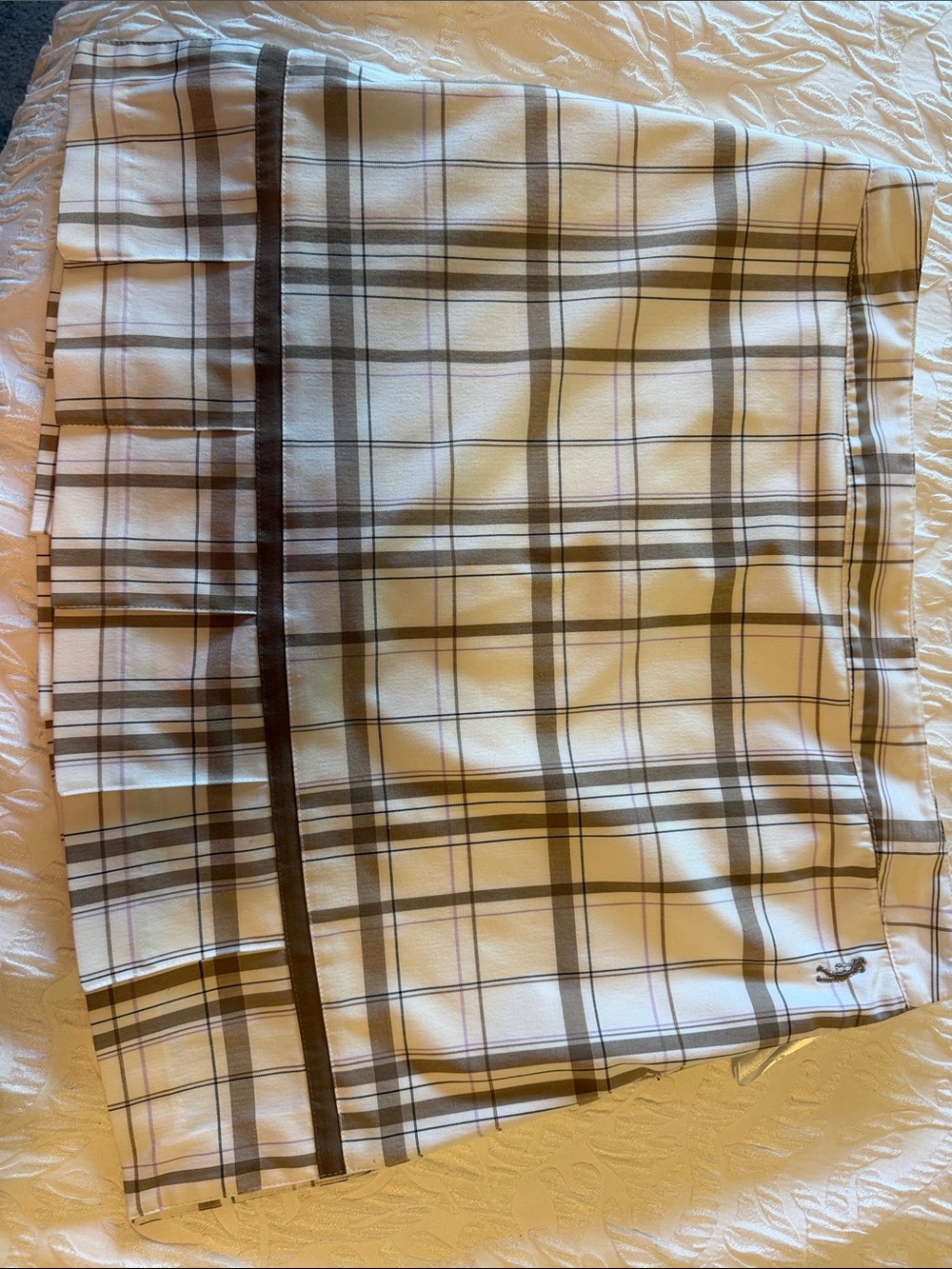 Izod Plaid Mini Skirt in Cream and Brown
